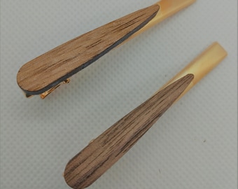 Set of 2 small walnut laminate hair clips