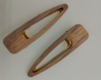Set of 2 cut out walnut laminate hair clips