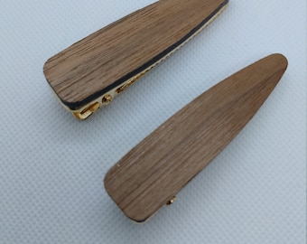 Set of 2 walnut laminate hair clips