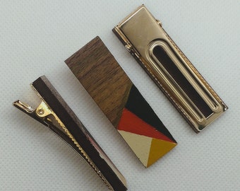 wooden and painted rectangle walnut laminated hairclip X1