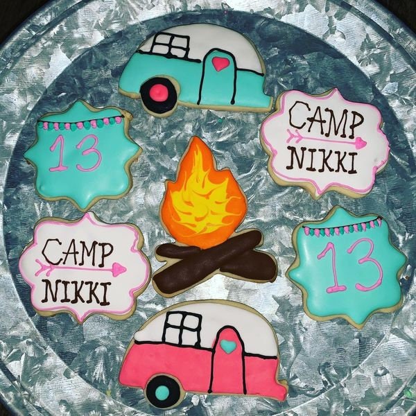 glamping birthday cookies