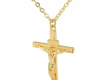 Christian Jesus Cross Necklace Women Men Stainless Steel GOLD Chains Choker Religion .IA. Jewellery Prayer Baptism FASHION 2025 Gift