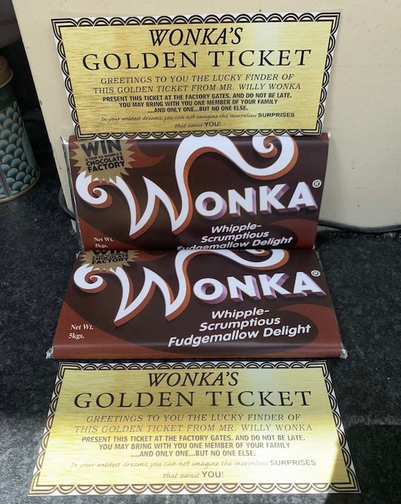 1 Willy Wonka Chocolate Bar Wrapper +1 Golden Ticket Magical Gift 2005  Orange
