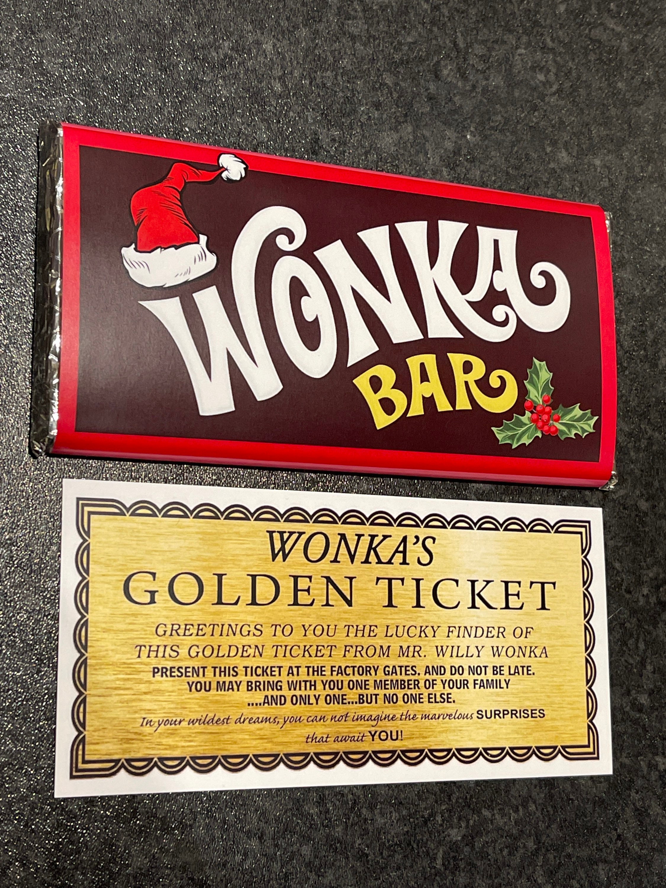 Willy Wonka 100g Christmas Chocolate Bar LARGE Gift Novelty Golden Ticket 1971 Best Bar Secret