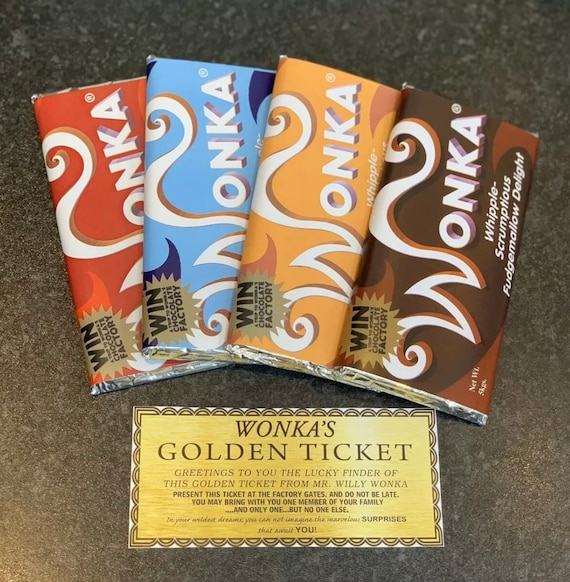 4X Willy Wonka Chocolate 2005 Full Set Gift Novelty Golden Ticket 100g Big  Bar 4