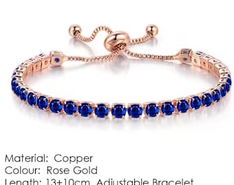 Tennis Bracelet Luxury Handy Adjustable 4 Claws Mosaic 4mm Zirconia Blue & Rose Gold Colour .IA. Fashion 2025