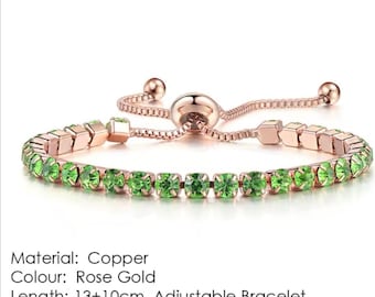 Tennis Bracelet Luxury Handy Adjustable 4 Claws Mosaic 4mm Zirconia Green & Rose Gold Colour .IA. Fashion 2025