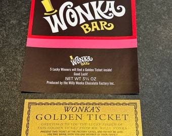 1 Willy Wonka Chocolate Bar Wrapper +1 Shiny Carded Golden Ticket Magical Gift 1971 Original