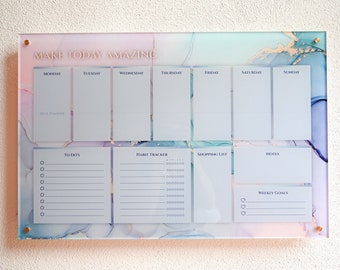 Acryl Board Planer Plexiglas | 40x60 cm | Wandkalender | Wochenplaner | Abwischbar | Marble Art | Familienkalender | Habit Tracker | To Do's