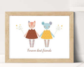 Ab 4,95 Euro | Freunde Poster | Poster Katze/Maus | Kinderzimmer | Kinderbild | Katzenliebe | Freundschaft | Forever Best Friends