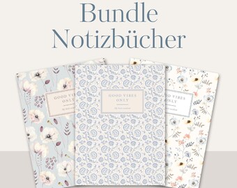 3er Set Notizbuch DIN A5 floral | Notebook | Journal | Planner | Tagebuch | Blumen | Softcover | Notizbuch | Schreibheft | Good Vibes Only