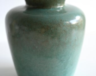 Grüne Vintage Vase aus Keramik mit rostrotem Rand | Retro Vase | Blumenvase | Vintage Deko | ca. 19 cm