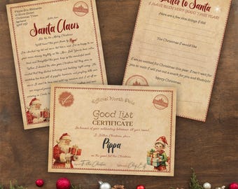 Santa Letter, Nice List Certificate & Santa Wish List – Personalised Digital Christmas Download from Santa - BUNDLE