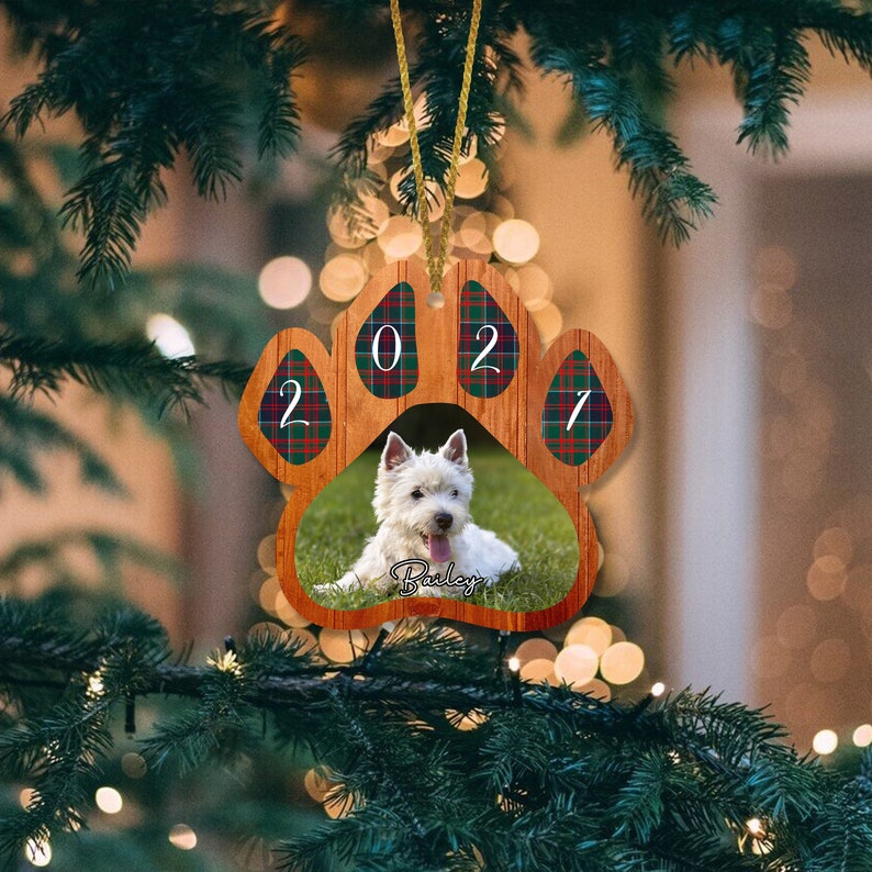 Christmas Paw Ornament Personalized Pet Photo Ornament Pet image 1