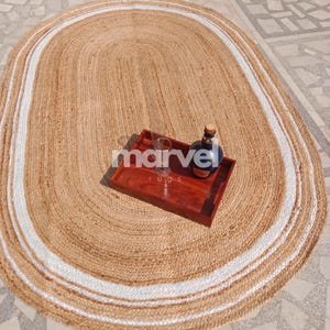 Natural Oval Jute Rug Indian Handmade Braided Vintage Area Rug Indian Traditional Design Bohemian Rag Rug Eco Friendly Home Decor Large Rug