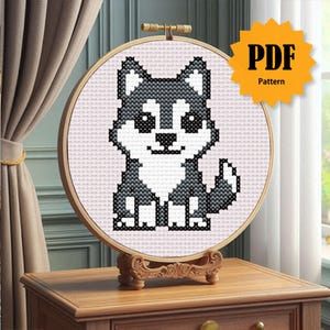 Einfacher Kreuzstich, Hund Kreuzstichmuster | Husky Hund Kreuzstich Muster, Hund Kreuzstich Handstickerei, Instant Download