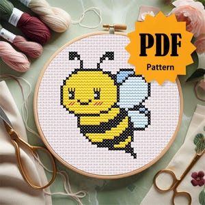 Simple Cross Stitch, Bumble Bee Cross Stitch Pattern, Downloadable PDF Bee Cross Stich Pattern, Bee Cross Stitch Hand Embroidery