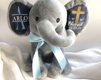 Personalized Baptism Gift Blessed Elephant Christening Gift Godparent Godchild Godson Goddaughter Gift Dedication Gift God Baptized Keepsake