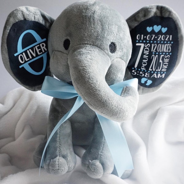Personalized Birth Stat Elephant Birth Announcement Elephant Baby Shower Boy Girl Newborn Gift Cute Stuffed Animal Elephant Plush Keepsake