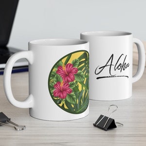 Aloha (Multiple Options) Hot/cold Ceramic Mug 11oz, Tropical Drinkware Cup, Hawaiian Themed Gift, Coffee Tea Lover Present, Floral