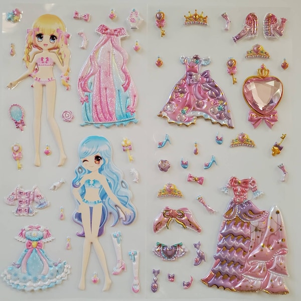 Princess Puffy Foam 3D Dress-Up Doll Stickers
