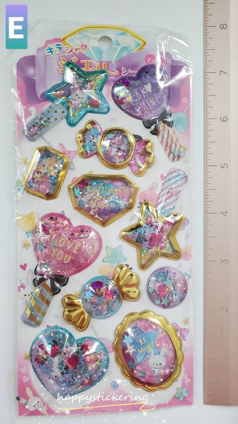 3D Heart Star Candy Shaped Shaker Sticker Set 11 Pieces E