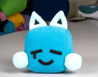 Just Shapes & Beats Plush – Big Blue Cube with Tear – 7.8” Handmade Soft Toy – Inspired Square Plushie – Made to Order