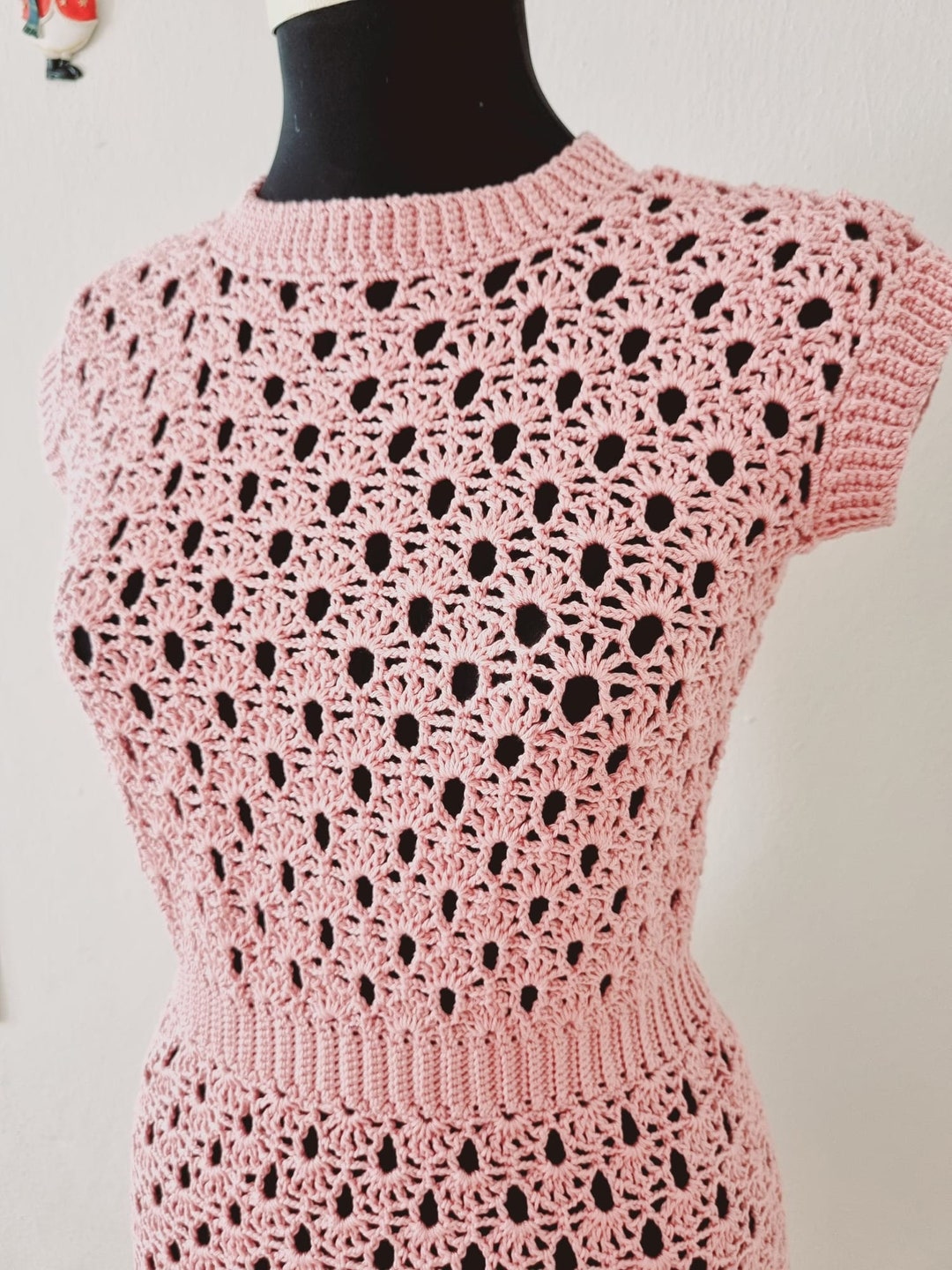 Z Crochet Pink Dress with Shreds 1257 main image 1