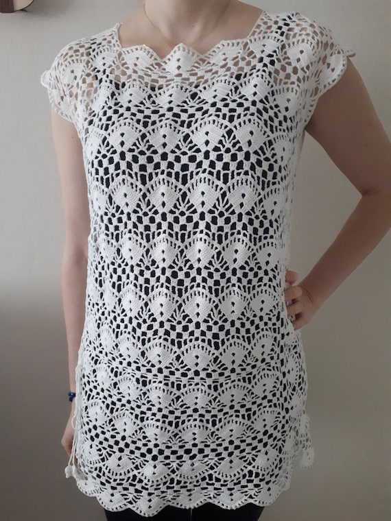 white crochet tunic dress Boho White Dress, Crochet Dress, Summer Clothes for Woman, Beach Dresses