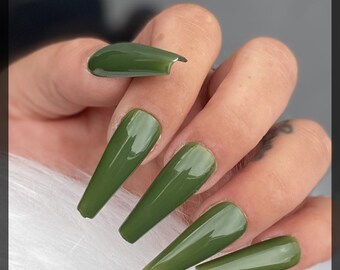 Olive Green Nails Etsy 