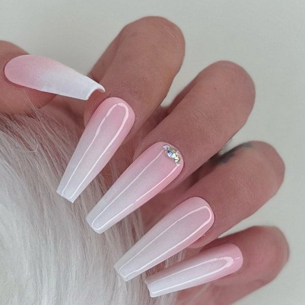Press on Nails ombre Pink Babyboomer steinchen