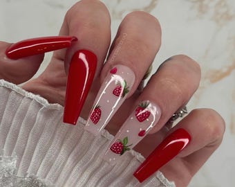 Press on Nails Rot Erdbeere summer rosa fruits