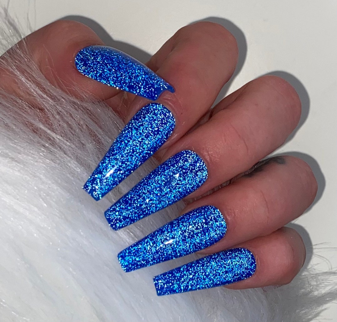 Press on Nails Party Glitzer Blau Glitzer Flash On | Glitter Party Nails |  Blue Nails - Etsy sterreich