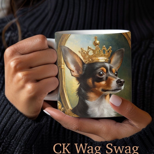Chihuahua Mix Breed Dog Coffee Mug | Royal Portrait |  Chiweenie, Choxie, Chihuahua Dachshund cross breed mutt | Cute dog lover gift |