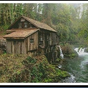 Elección de 2 tamaños - Patrón de punto de cruz contado Cedar Creek Grist Mill