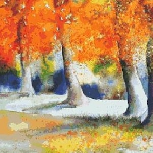 Autumn Watercolor Counted Cross Stitch Pattern