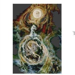 May include: A cross-stitch pattern chart from White Willow Stitching, titled "Birth of a Fairy #023-003" based on Julien Hatswell's artwork. The chart includes a colorful illustration of a fairy and a small house graphic. The chart will be 244 x 350 stitches.