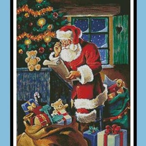 Counted Cross Stitch Pattern - Santa Checking the List by Artecy, Print and Bag Chart Pack, 14, 16 or 18 count