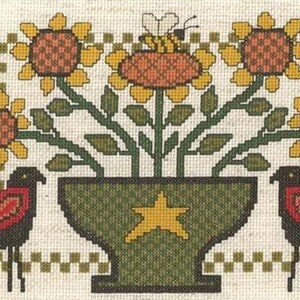 Folk Art Sunflowers Counted Cross Stitch Pattern