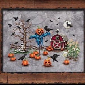 Counted Cross Stitch Pattern - Murder in the Pumpkin Patch by Lola Crow Cross Stitch, Four page cardstock leaflet, 36 count