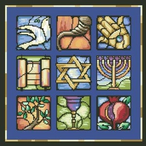 Judaic Stained Glass Counted Cross Stitch Pattern by Kooler Design Studio