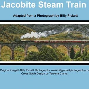Counted Cross Stitch Pattern - 2 Sizes - Jacobite Steam Train Scotland by Artecy, Print and Bag Chart Pack, 14/16/18 count