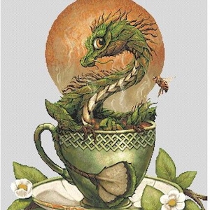 Tea Dragon Counted Cross Stitch Pattern