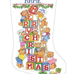 A Beary Merry Christmas Stocking Counted Cross Stitch Pattern from Kooler Design Studios