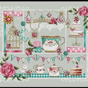 Tea Party Counted Cross Stitch Pattern