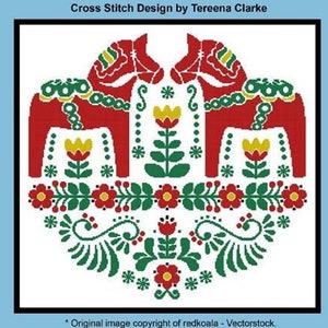 Counted Cross Stitch Pattern - Swedish Dala by Artecy, Print and Bag Chart Pack, 14/16/18 count