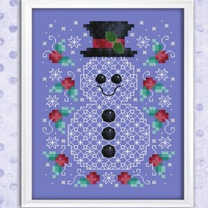 Counted Cross Stitch Pattern - Blackwork Snowman  by Kitty & Me Designs