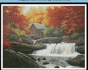Glade Creek Grist Mill Painting Counted Cross Stitch Pattern by Artecy Cross Stitch