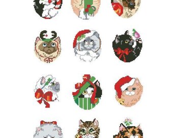 Counted Cross Stitch Pattern - Christmas Kittens Ornaments  by Kooler Design Studio