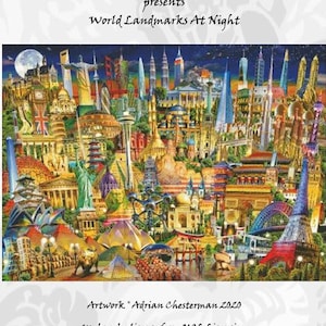 Counted Cross Stitch Pattern - World Landmarks at Night by Charting Creations, Print and Bag Chart Pack, 14, 18 or 25 count